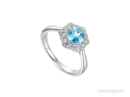 Amore Silver & Blue Topaz Cluster Ring 9261SILCZ/BT