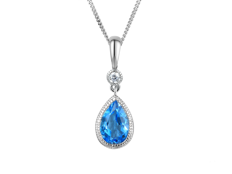 Silver Devotion Blue Topaz Teardrop Necklace 9289PSILCZ/BT