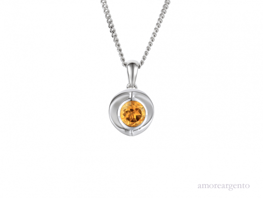Silver Citrine Round Pendant