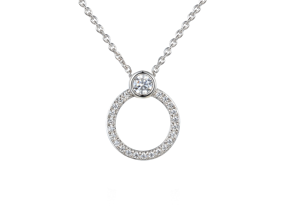 9ct White Gold Diamond Circle Necklace