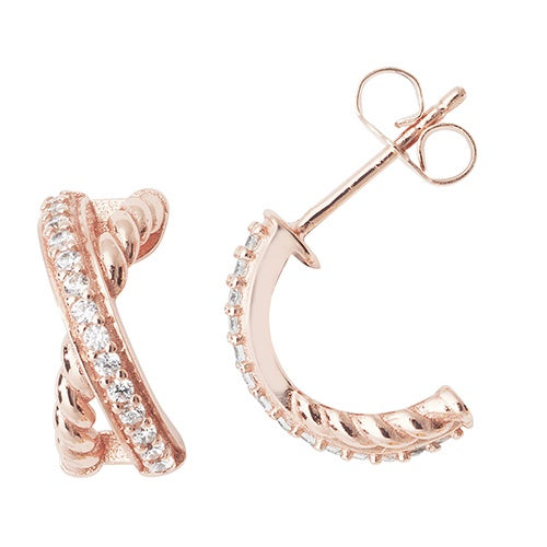 Rose Plated Silver CZ Crossover CZ Earrings