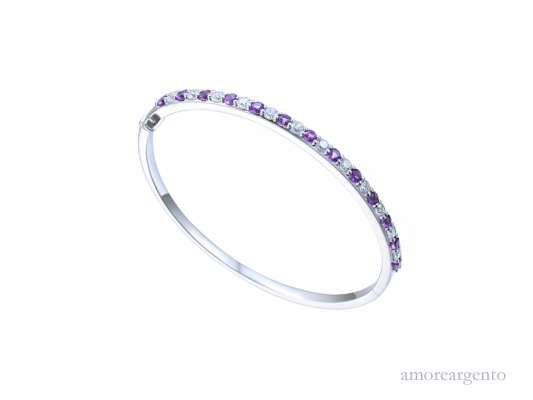 Silver Claw Set CZ Amethyst Bangle