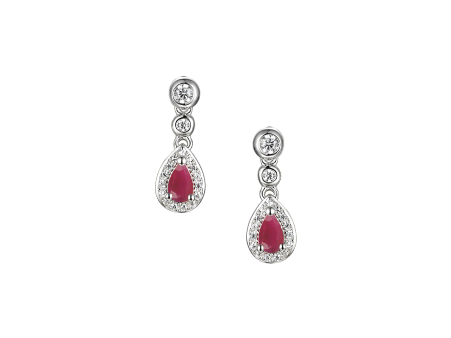 Amore Silver Ruby Teardrop Cubic Zirconia Earrings - 9345SILCZ/R