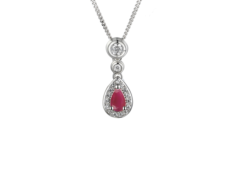 Amore Silver Ruby Teardrop Cubic Zirconia Necklace - 9346SILCZ/R
