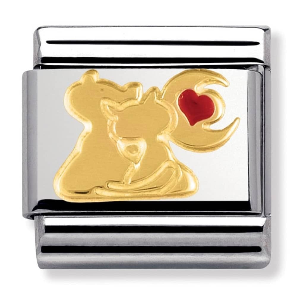 NOMINATION Gold Cats Heart Moon Charm 030248-13