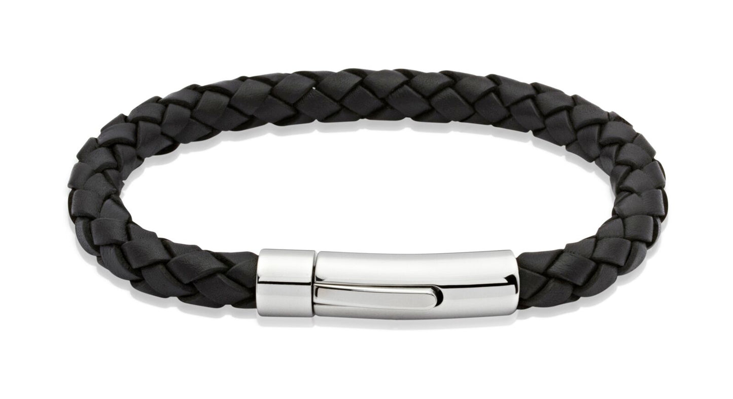Unique & Co Black Leather Bracelet Stainless Steel Clasp A40BL/23CM