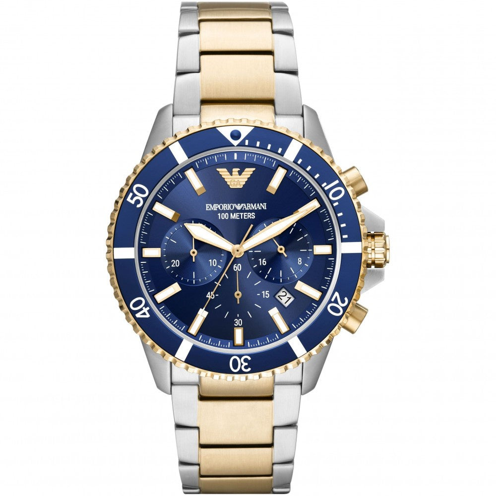 Armani Two Tone Blue Dial Watch AR11362