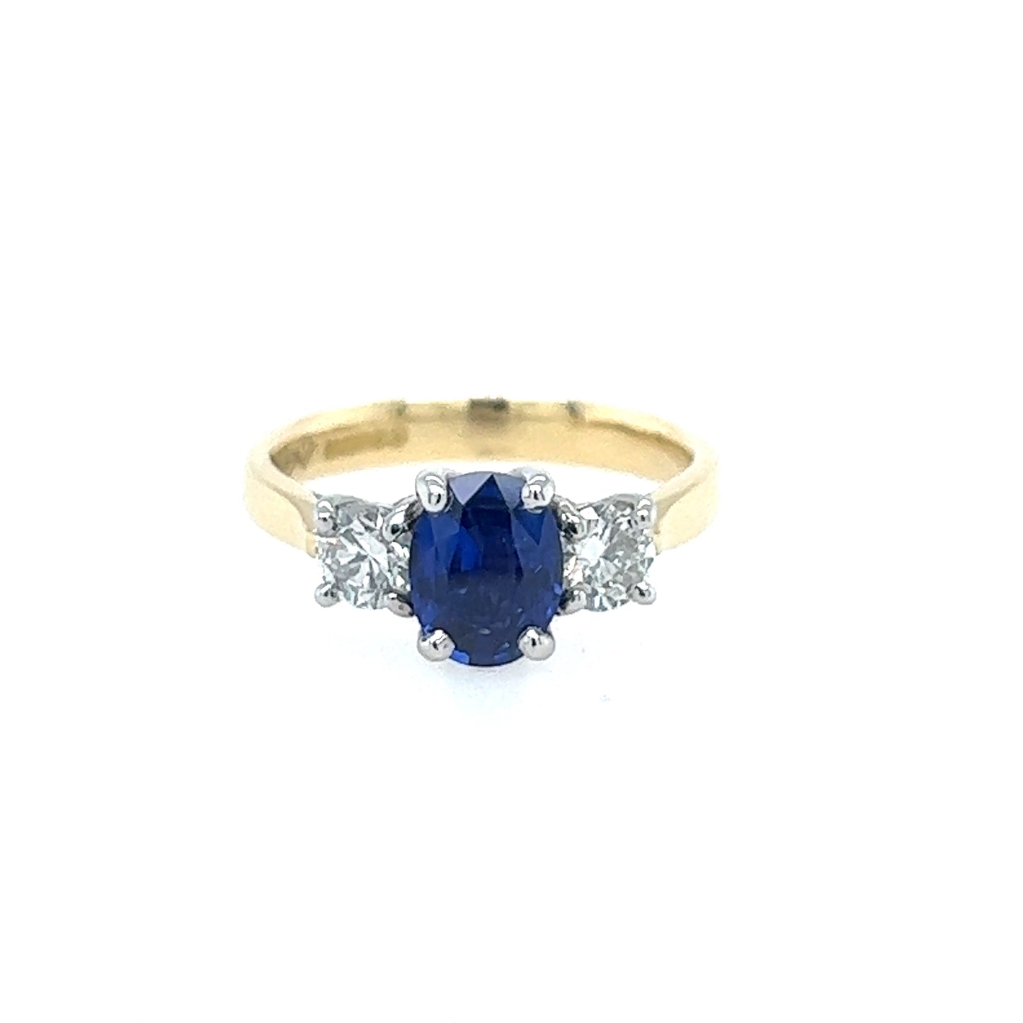 18ct Yellow Gold Sapphire & Diamond Trilogy Ring - Oval & Brilliant Cut