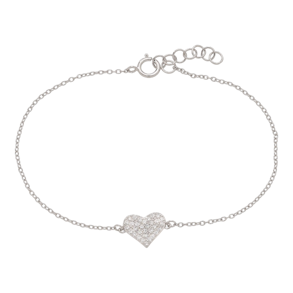 Silver Heart CZ Pave Bracelet