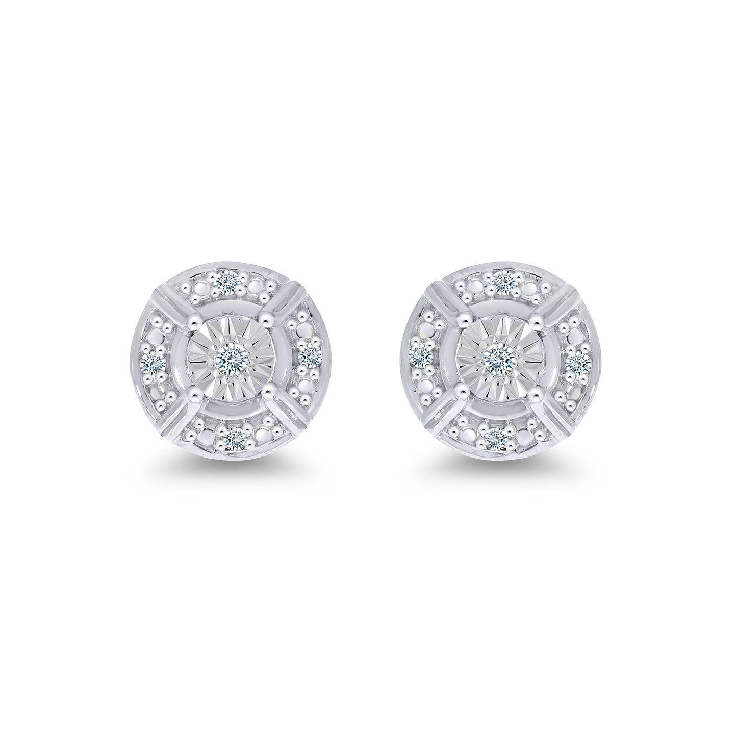 9ct White Gold illusion halo set Diamond Earrings 0.05ct