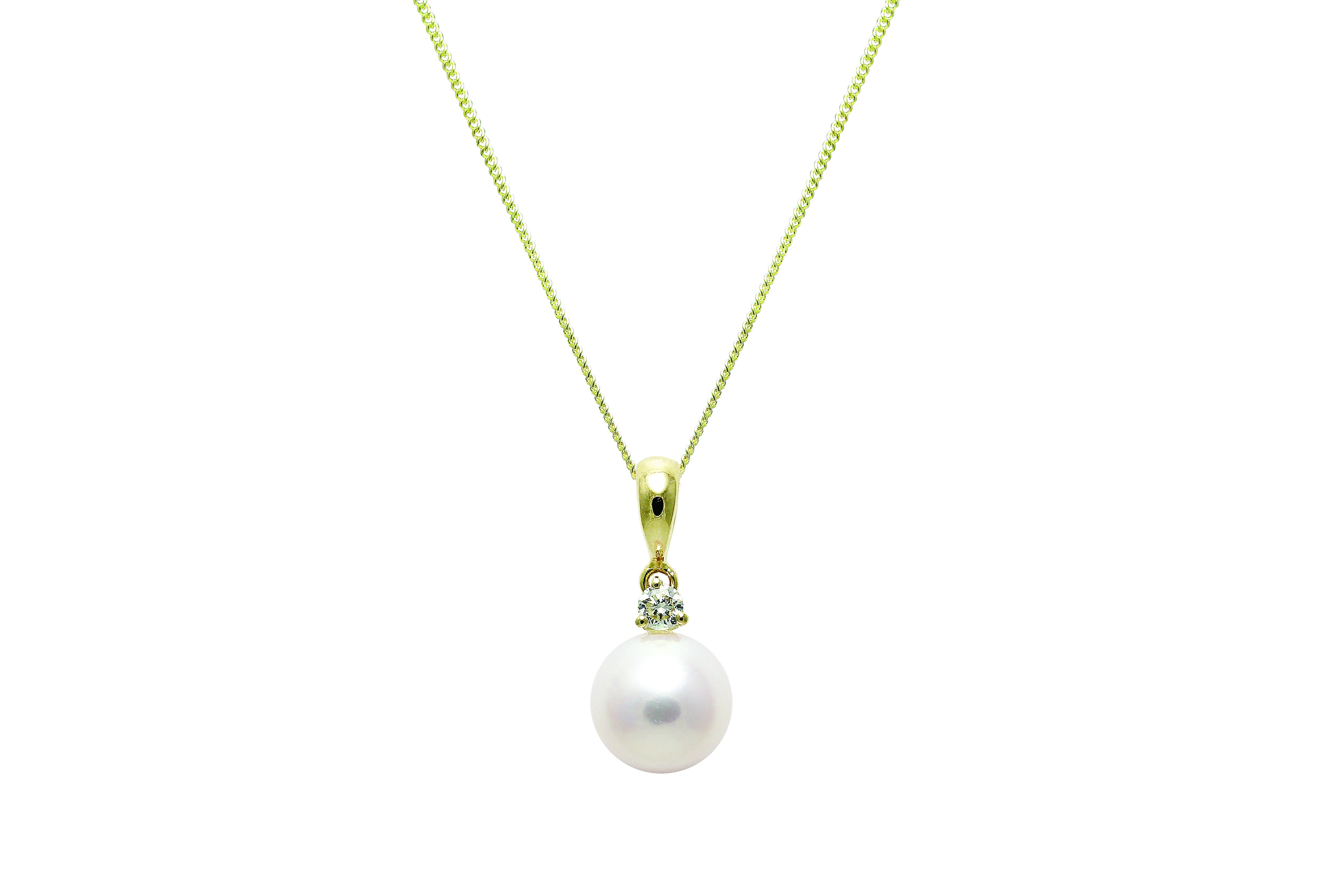 18ct Gold Diamond & Cultured River Pearl Pendant