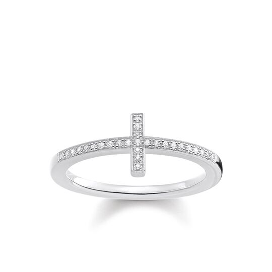 Thomas Sabo Size 54 Womans Sterling Silver Diamond Cross Ring D_TR0028-725-14-54