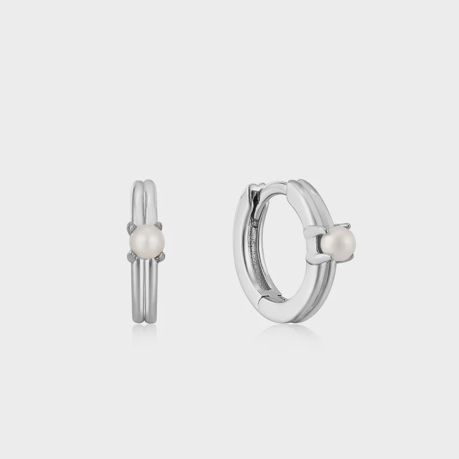 ANIA HAIE Silver Pearl Cabochon Huggie Hoop Earrings E043-03H