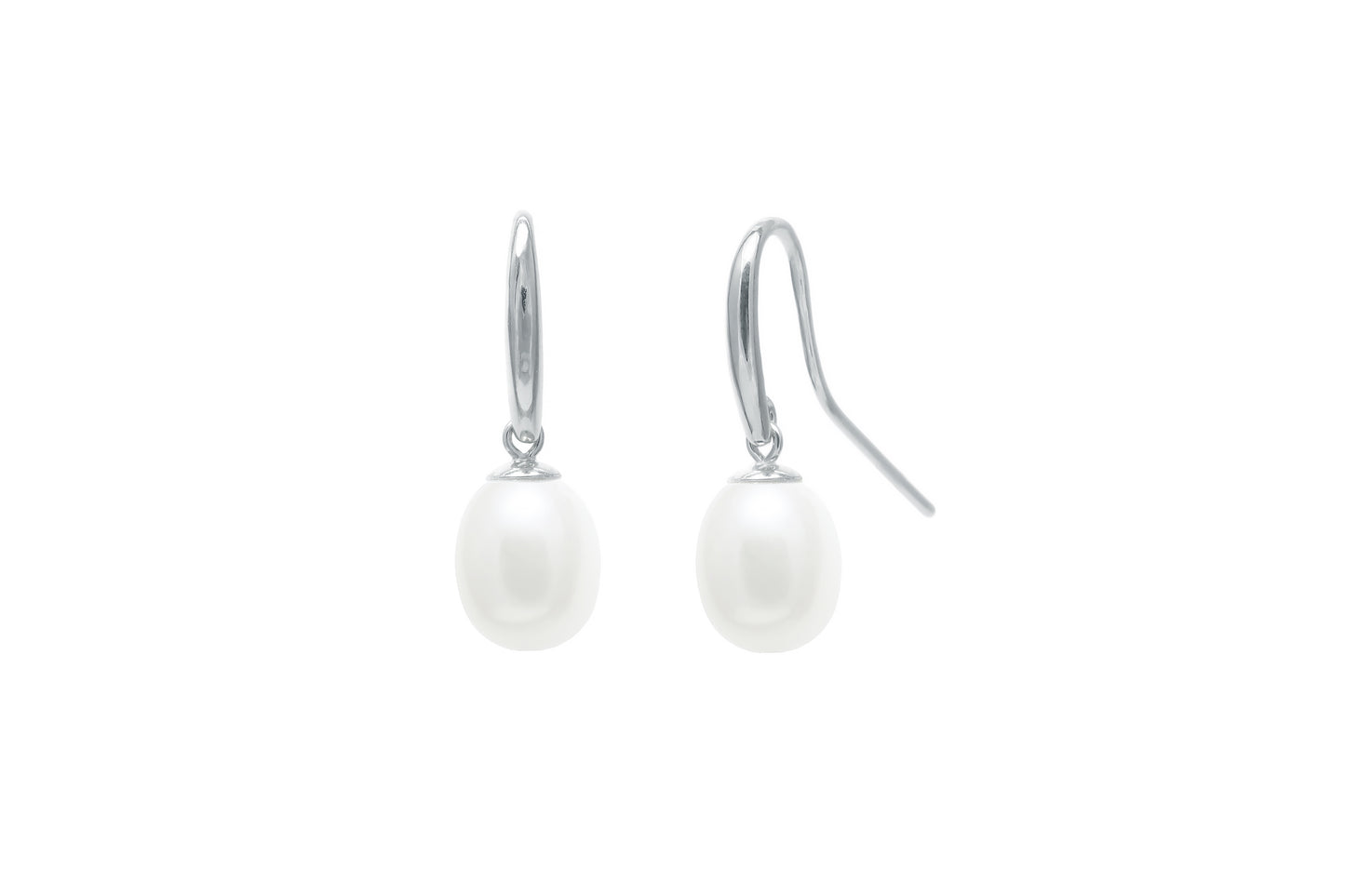 Shepherds Crook & Cap 7.5-8mm White Teardrop Cultured River Pearl Drop Earrings Silver EDSHEPSIL7W