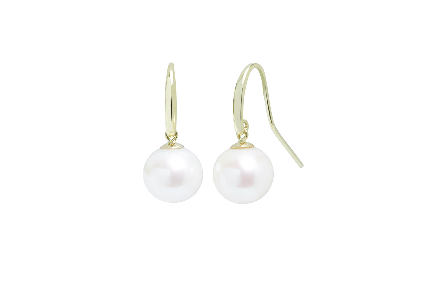 Shepherds Crook & Cap 10-10.5mm White Cultured River Pearl Drop Earrings 9ct Yellow Gold EDSHEPYGR10