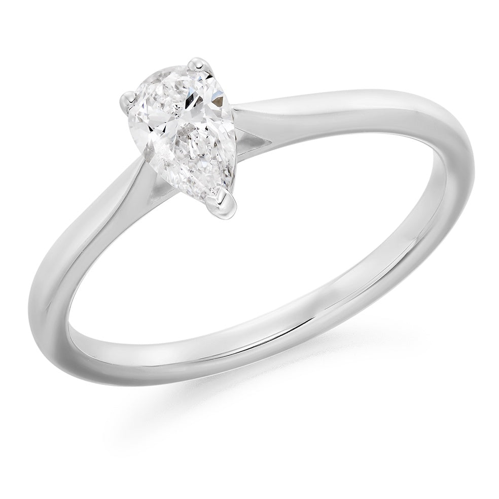 Platinum Pear Cut Solitaire Diamond Ring 0.40ct F SI1