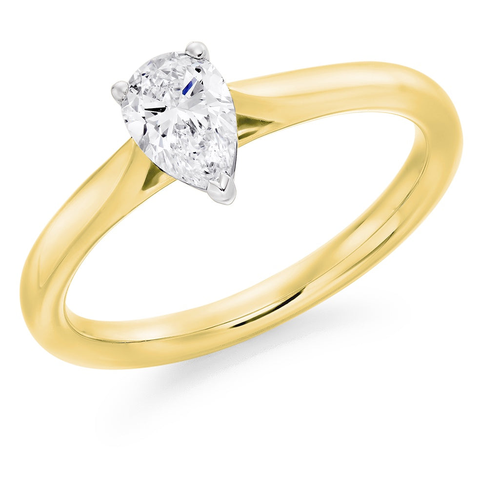Platinum & 18ct Yellow Gold Pear Cut Solitaire Diamond Ring 0.50ct G SI1