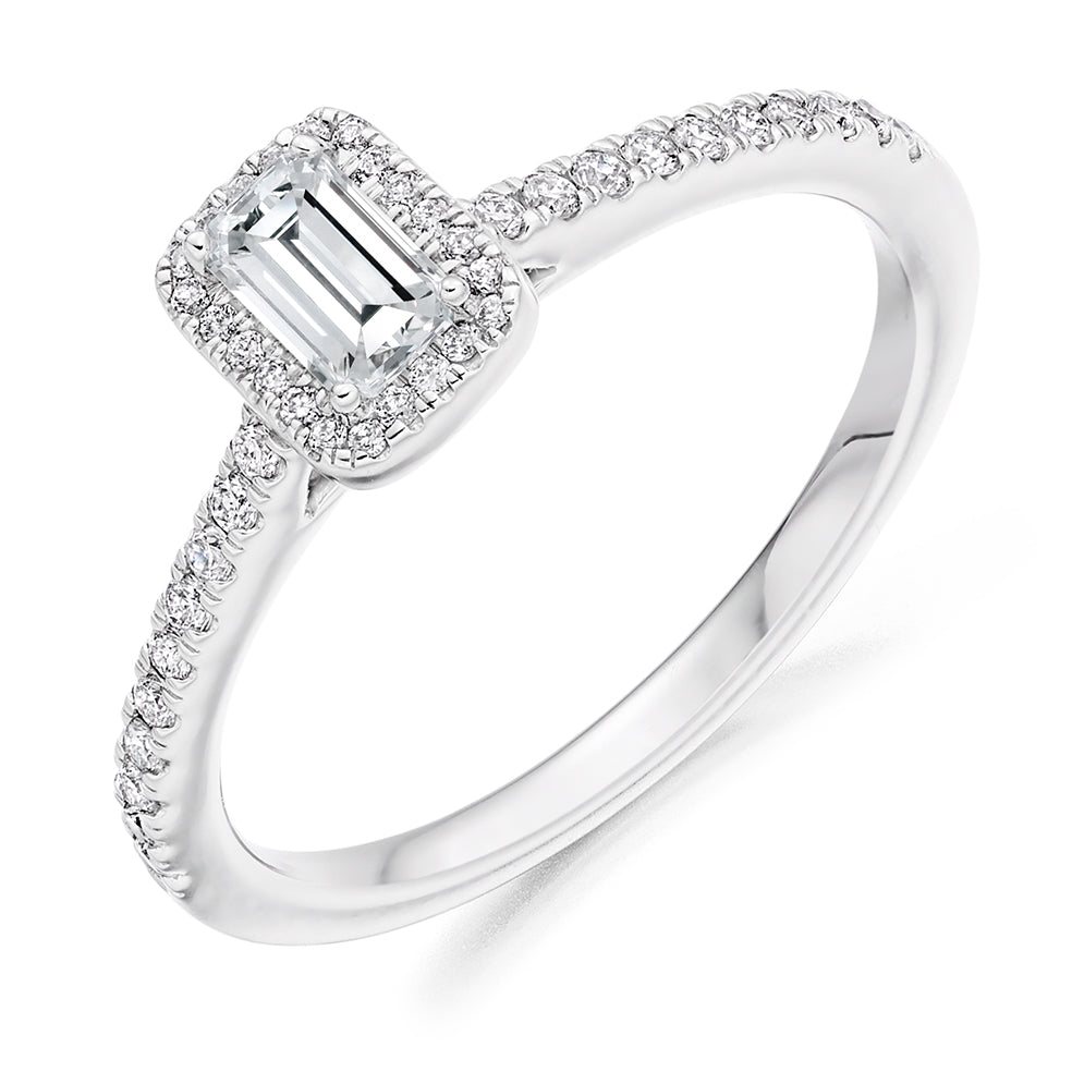 Platinum Emerald Cut Halo Diamond Ring 0.44ct