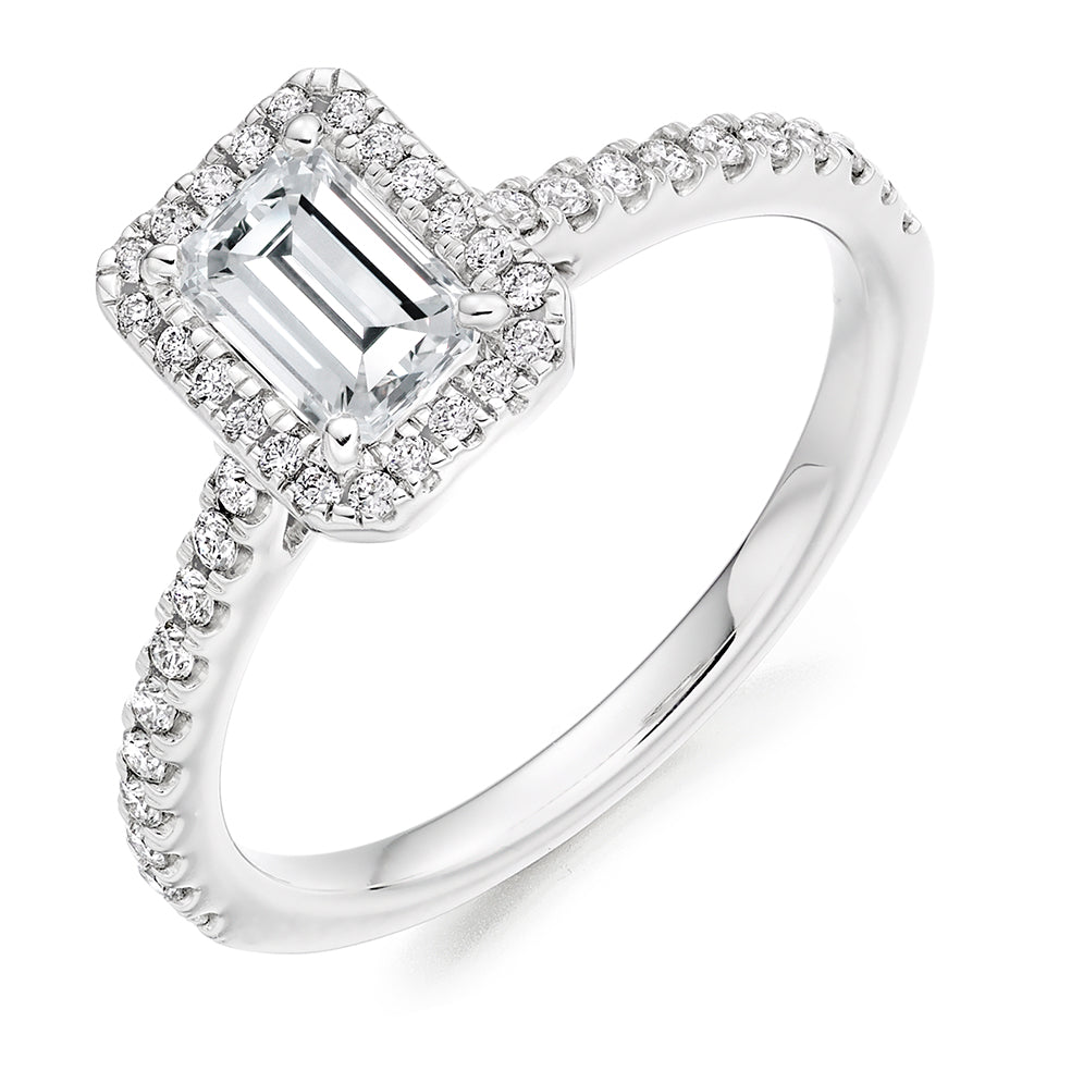 Platinum Emerald Cut Halo Ring - ENG4045