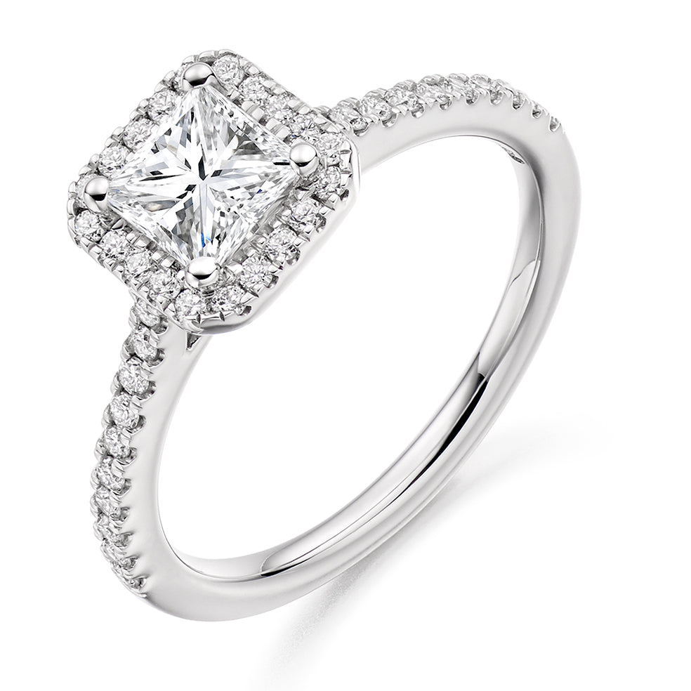 Platinum Princess Cut Diamond Halo Ring 0.70ct