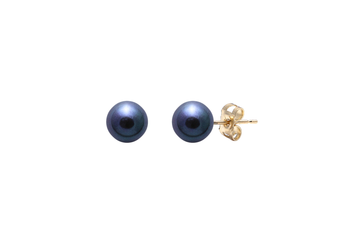 Black Round Cultured River Pearl Stud Earrings 5-5.5mm 9ct Yellow Gold ESRBYG5