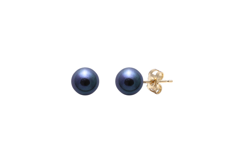Black Round Cultured River Pearl Stud Earrings 5-5.5mm 9ct Yellow Gold ESRBYG5