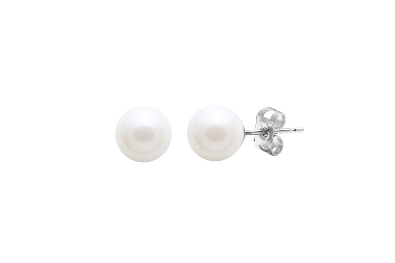 White Round Cultured River Pearl 6-6.5mm Stud Earrings Silver ESRWSIL6