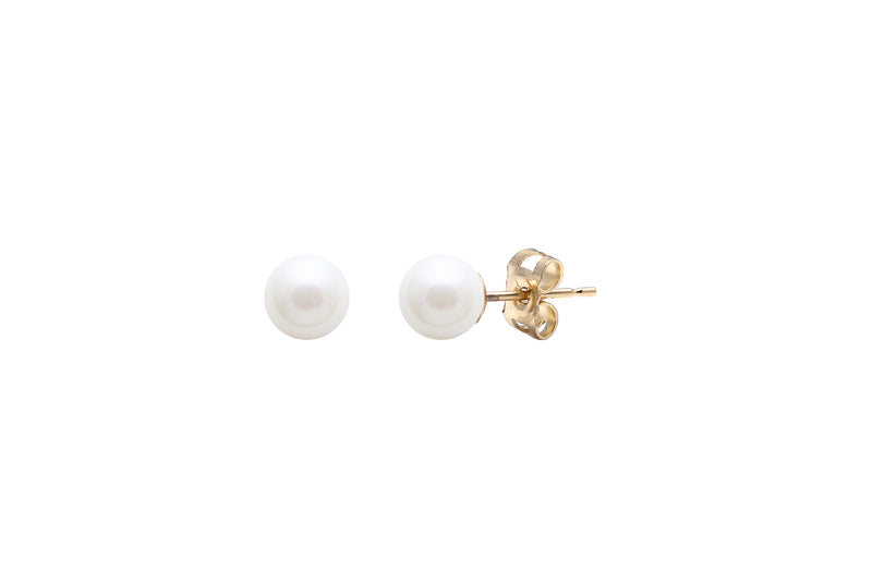 White Round Cultured River Pearl 4-4.5mm Stud Earrings 9ct Yellow Gold ESRWYG4