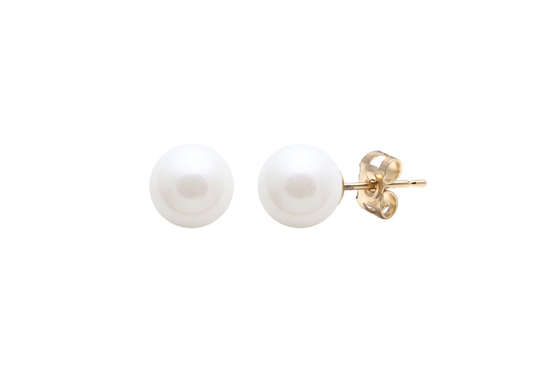 White Round Cultured River Pearl Stud Earrings 6.5-7mm 9ct Yellow Gold ESRWYG6.5