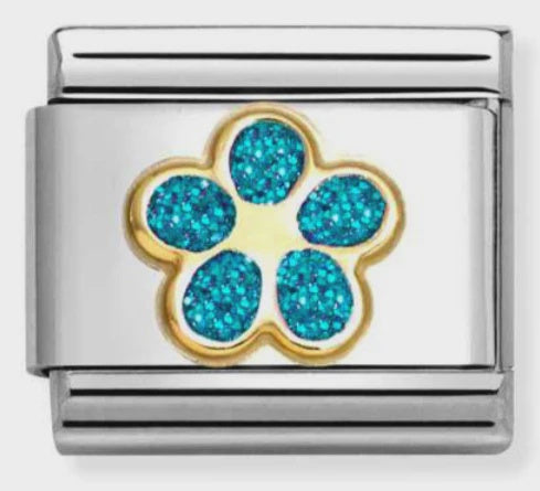 NOMINATION 18k Gold Light Blue Glitter Flower Charm 030220/16