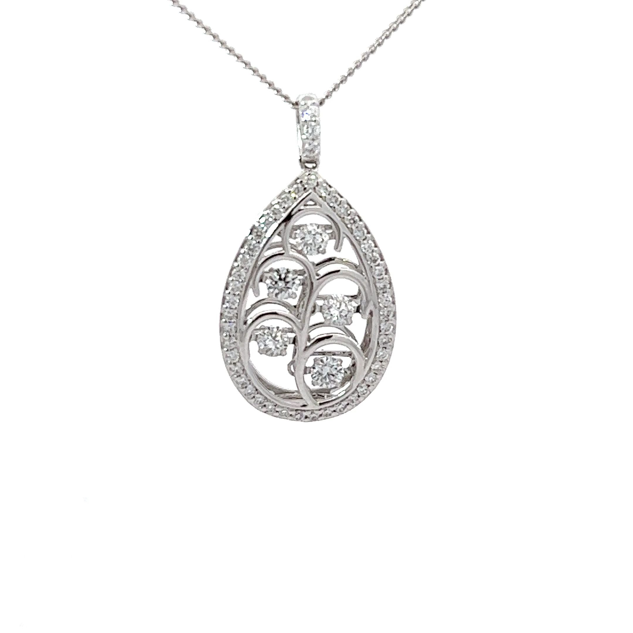 18ct White Gold Dancing Diamond Teardrop Pendant