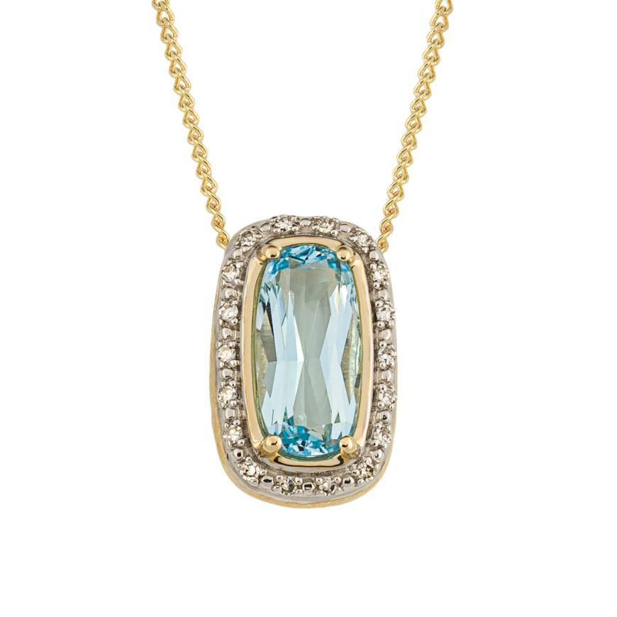 9ct Yellow Gold Blue Topaz And Diamond Pendant GP2300T