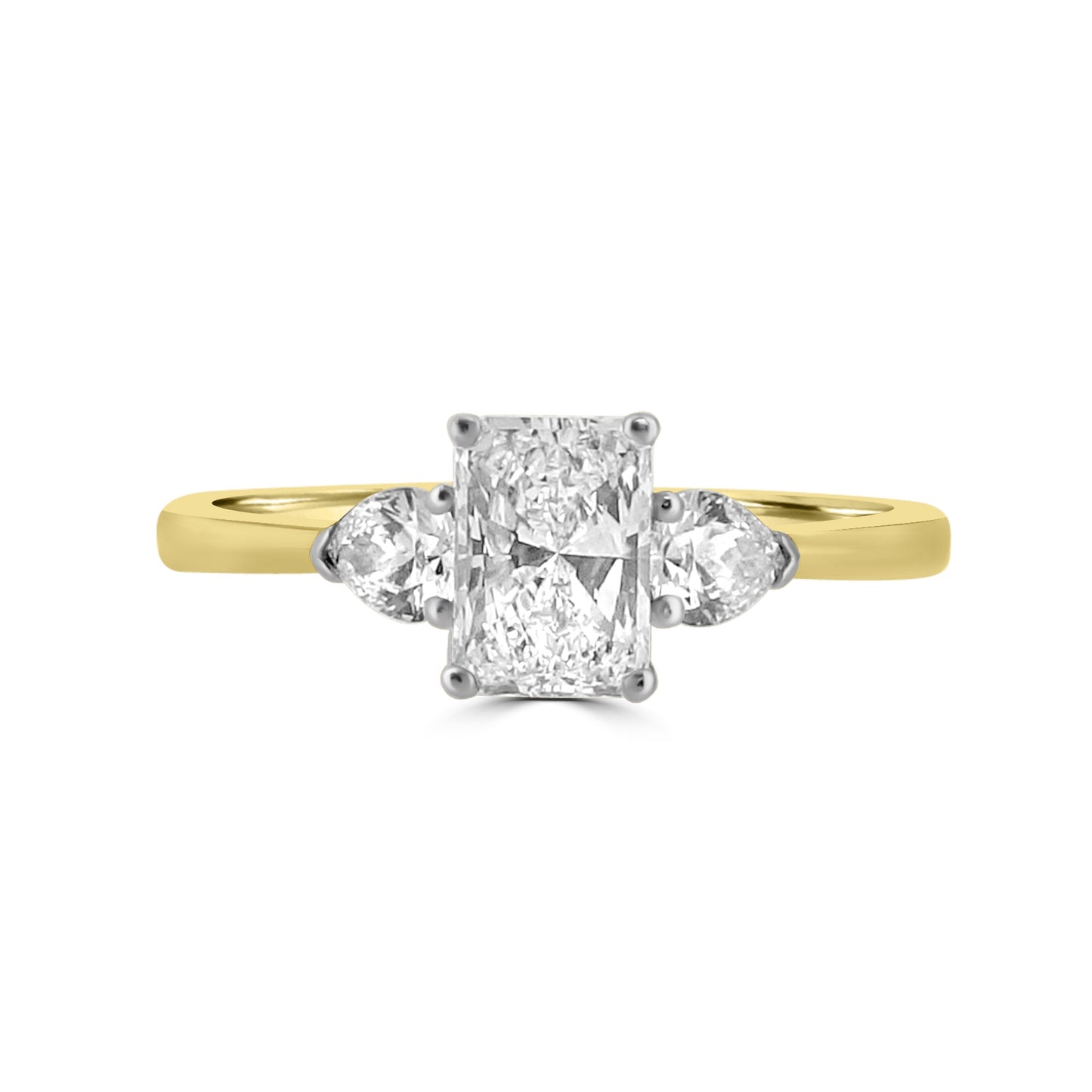 18ct Gold & Platinum Radiant & Pear Cut Diamond Trilogy Ring 0.84ct