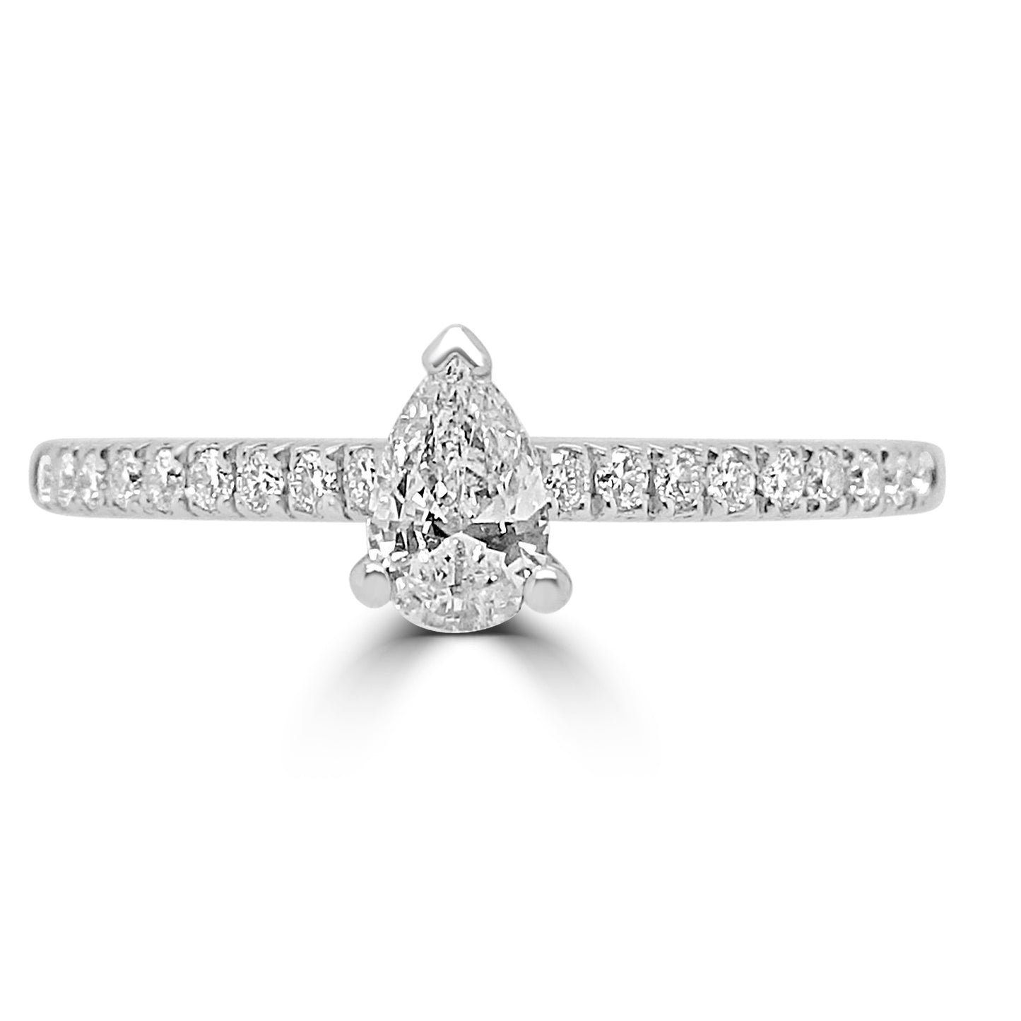 Platinum Pear Cut Solitaire Diamond Ring - 0.45ct - Diamond Shoulders