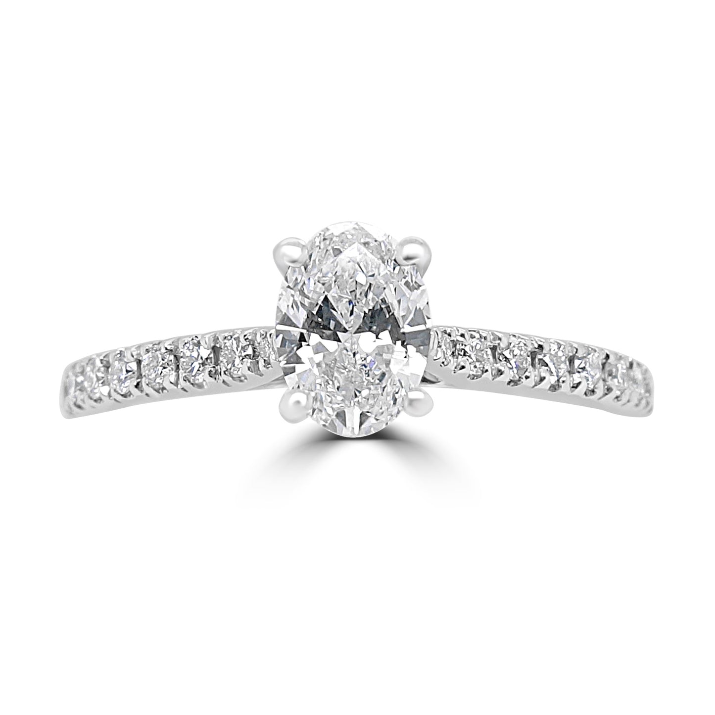 Platinum Oval Solitaire Diamond Ring - Diamond Shoulders - 0.66ct