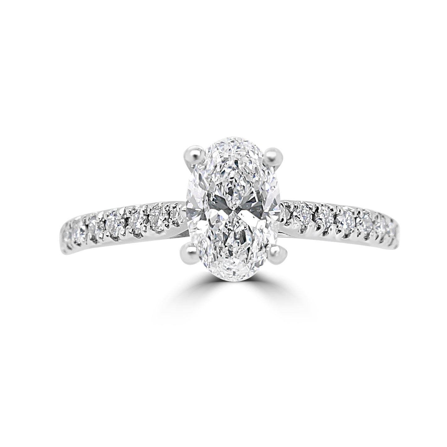 Platinum Oval Cut Solitaire Ring - Diamond Shoulders - 0.88ct