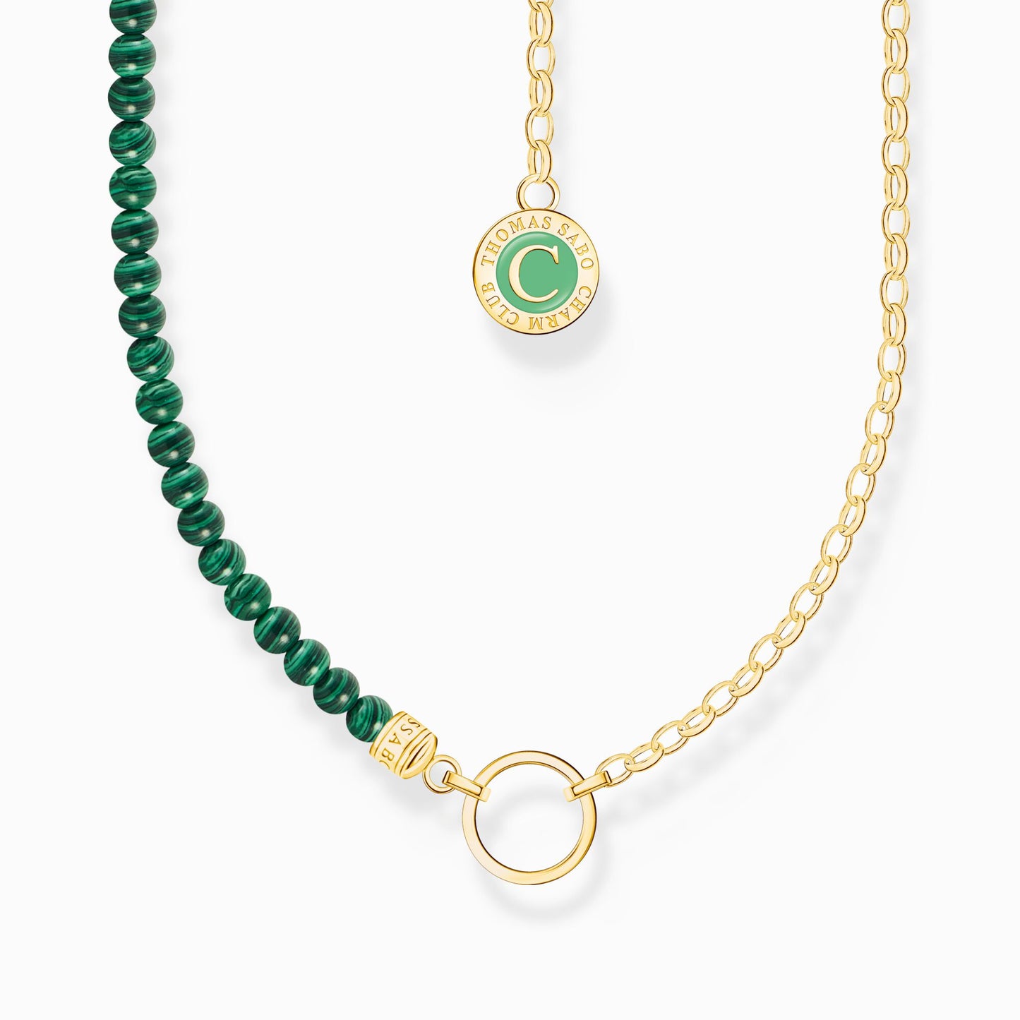 Thomas Sabo Member Charm Necklace Green Beads Yellow Gold Plated KE2190-140-6-L45V
