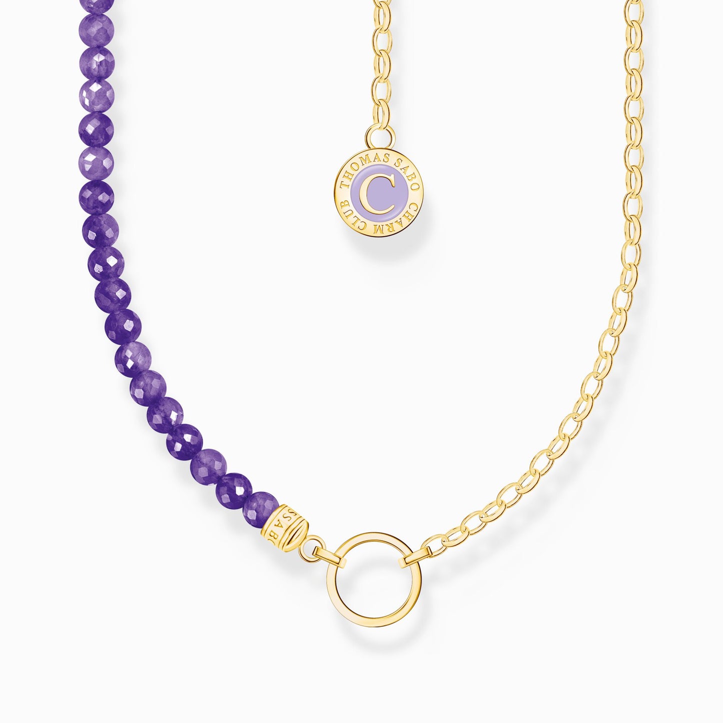 Thomas Sabo Member Charm Necklace Violet Beads Yellow Gold Plated KE2190-427-13-L45V