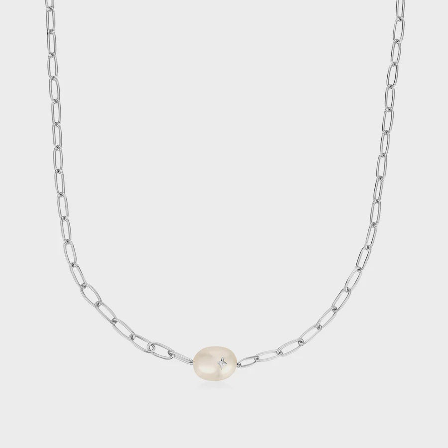 ANIA HAIE Silver Pearl Sparkle Chunky Chain Necklace N043-05H