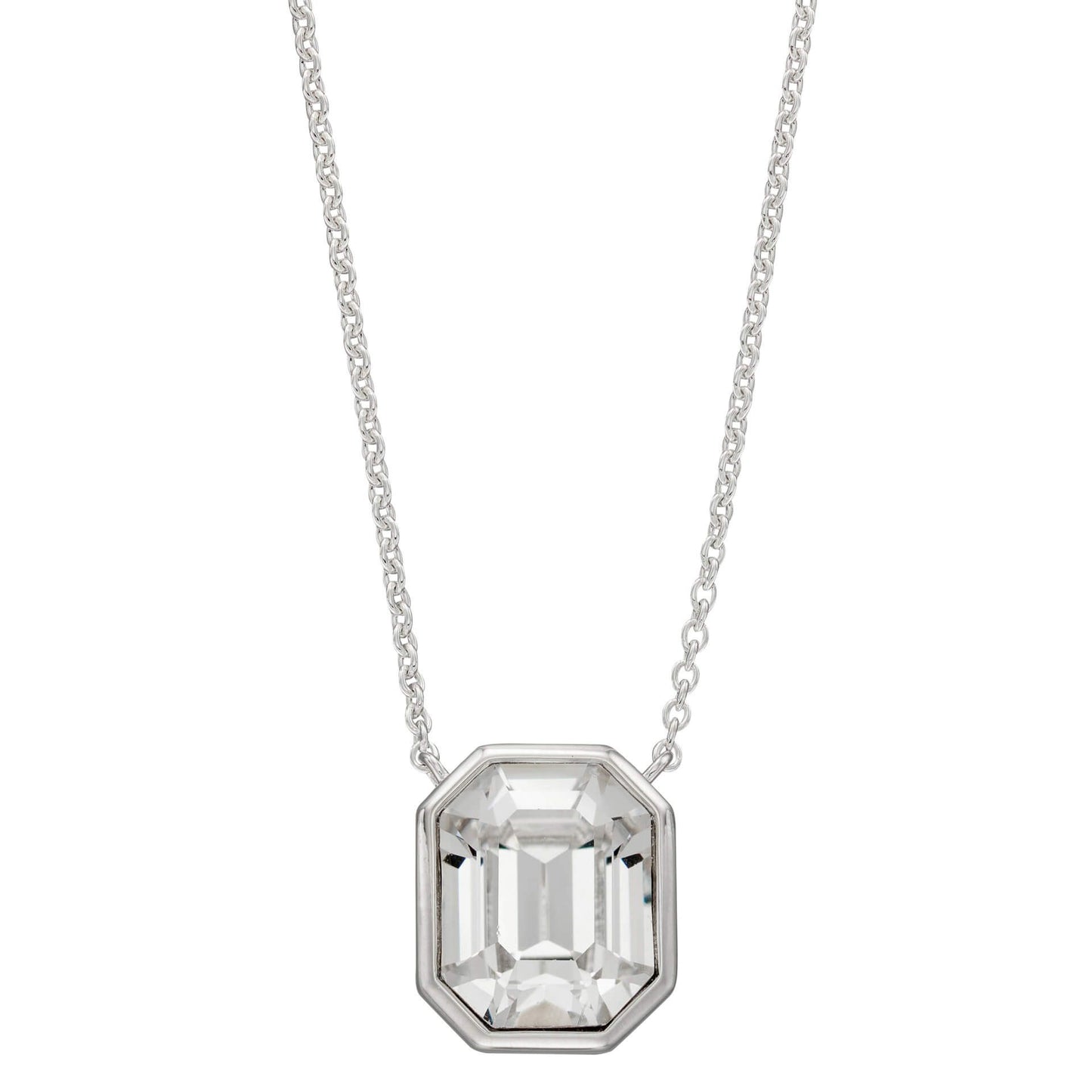 Silver Clear Octagonal Necklace with Clear Crystal