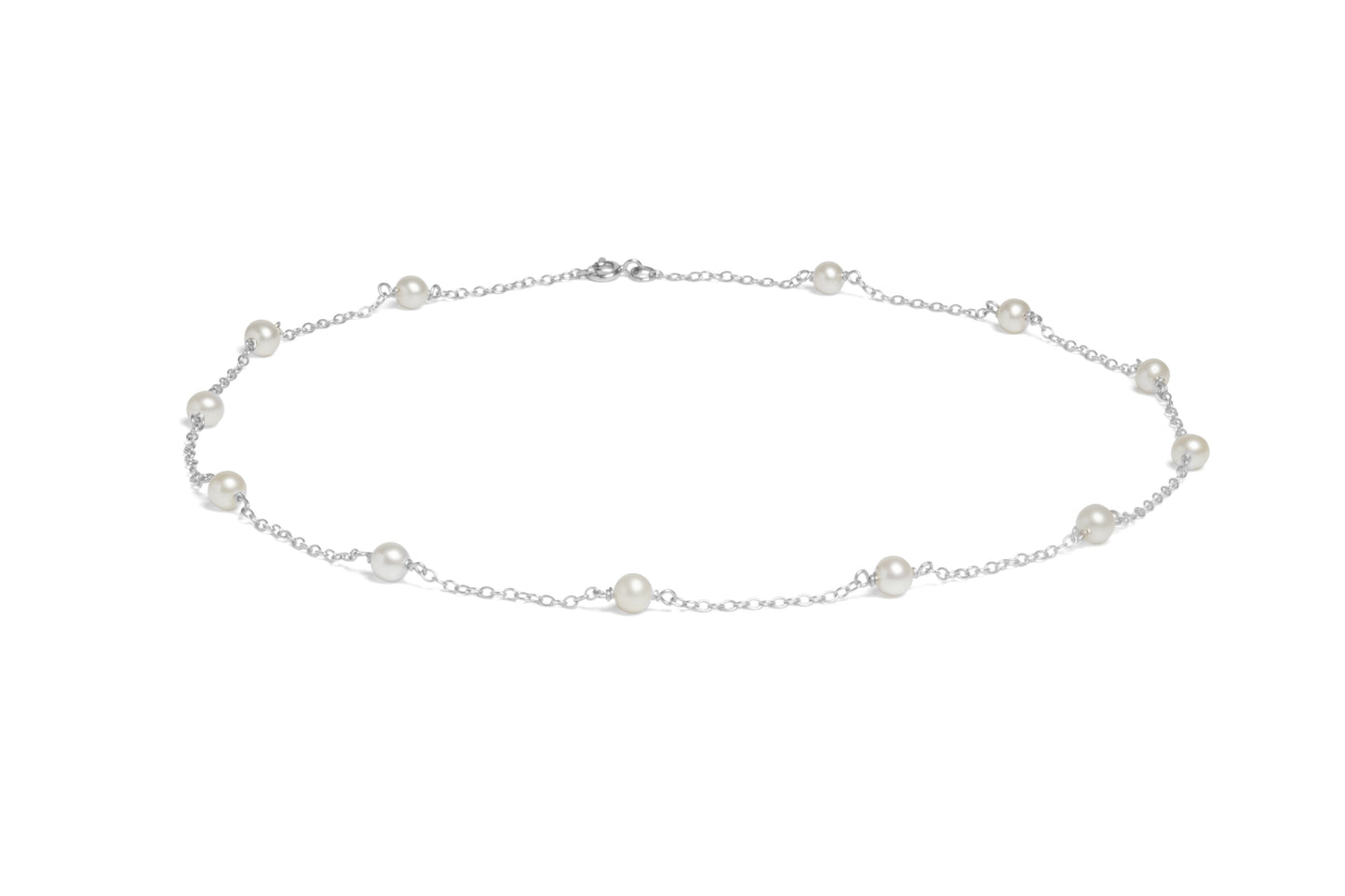 Trace Chain 5-5.5mm Cultured River Pearl 18" Necklace Silver NJR2065SILW