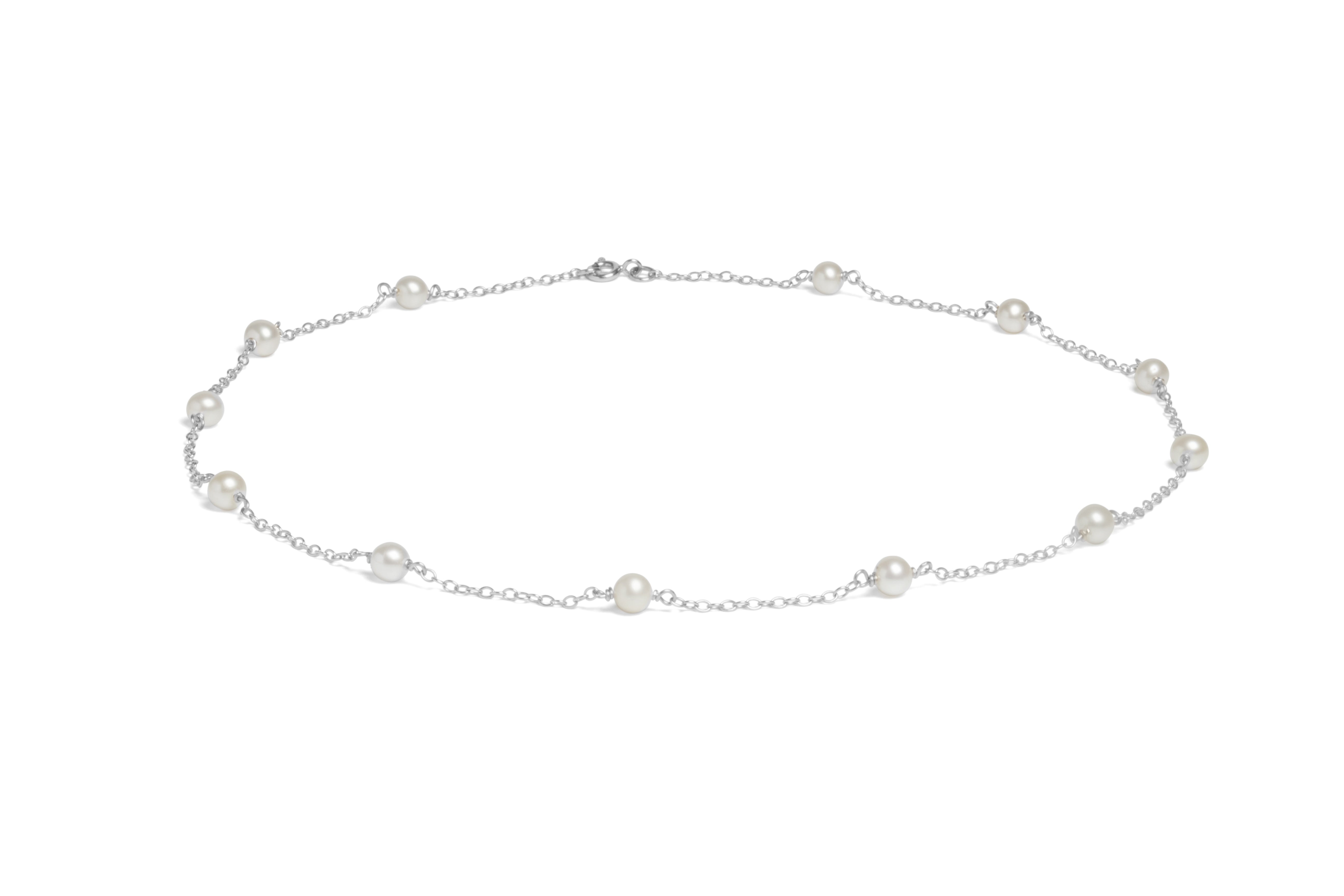 Trace Chain 5-5.5mm Cultured River Pearl 18" Necklace Silver NJR2065SILW