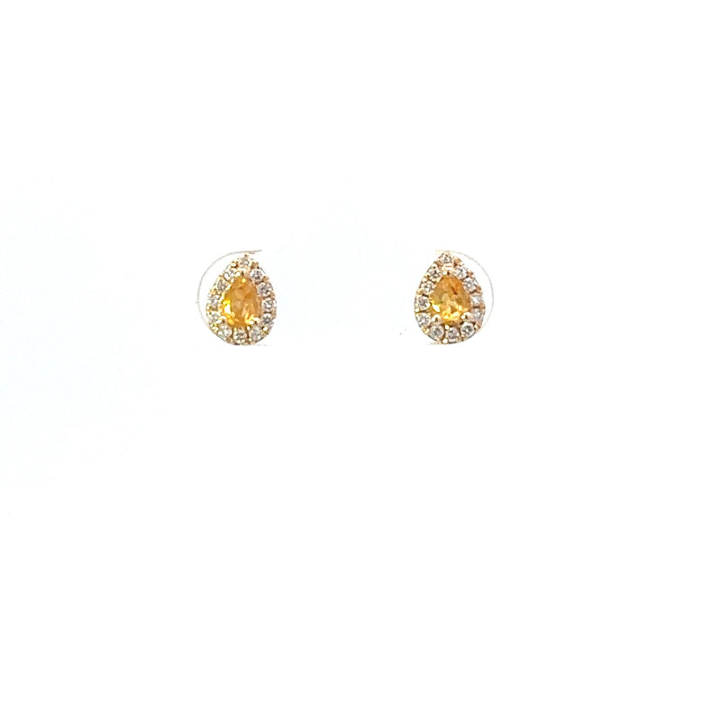 9ct Gold Pear Shaped Diamond Earrings - Citrine - November