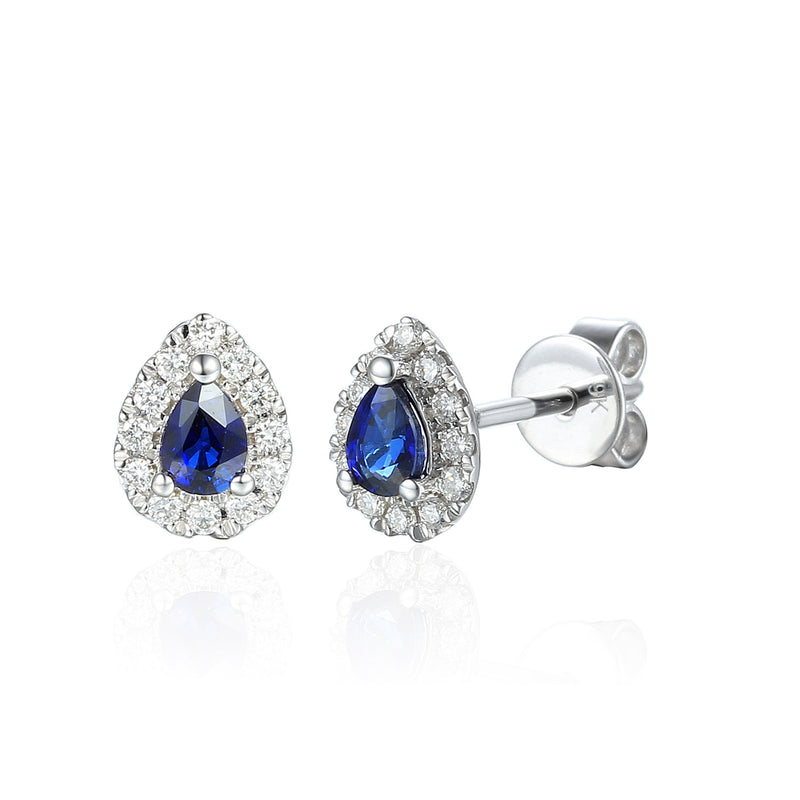9ct White Gold Pear Shaped Diamond Earrings - Sapphire - September