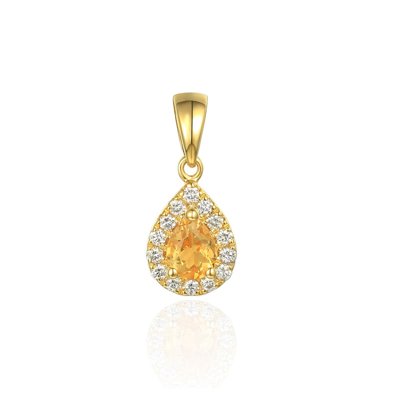 9ct Gold Pear Shape Diamond Pendant - Citrine - November