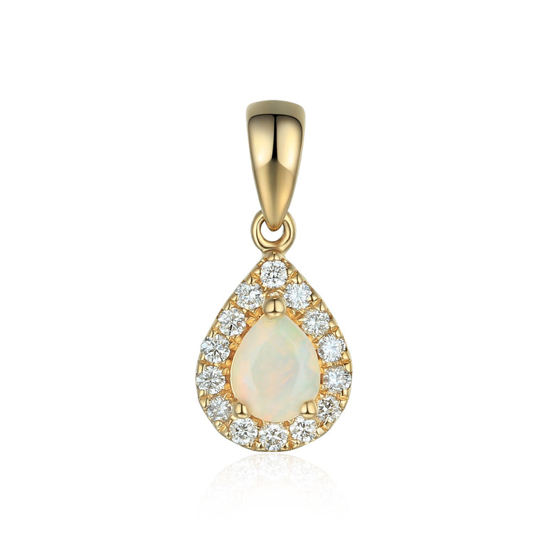9ct Gold Pear Shape Diamond Pendant - Opal - October