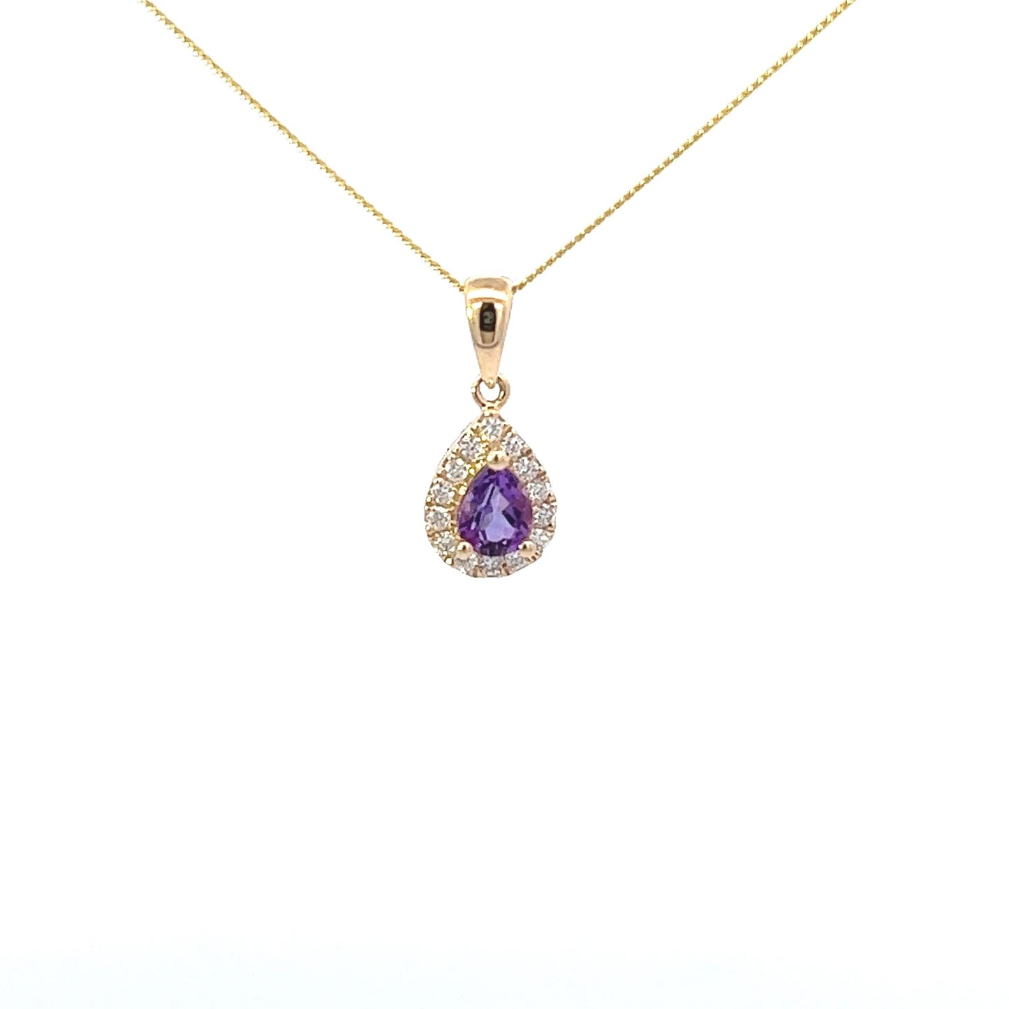 9ct White Gold Pear Shaped Diamond Pendant - Amethyst - February