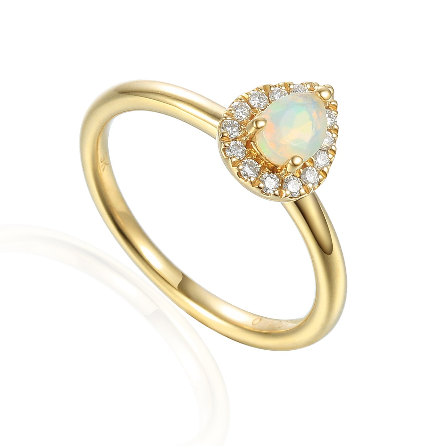 9ct Gold Pear Shaped Diamond Cluster Ring - Opal - October