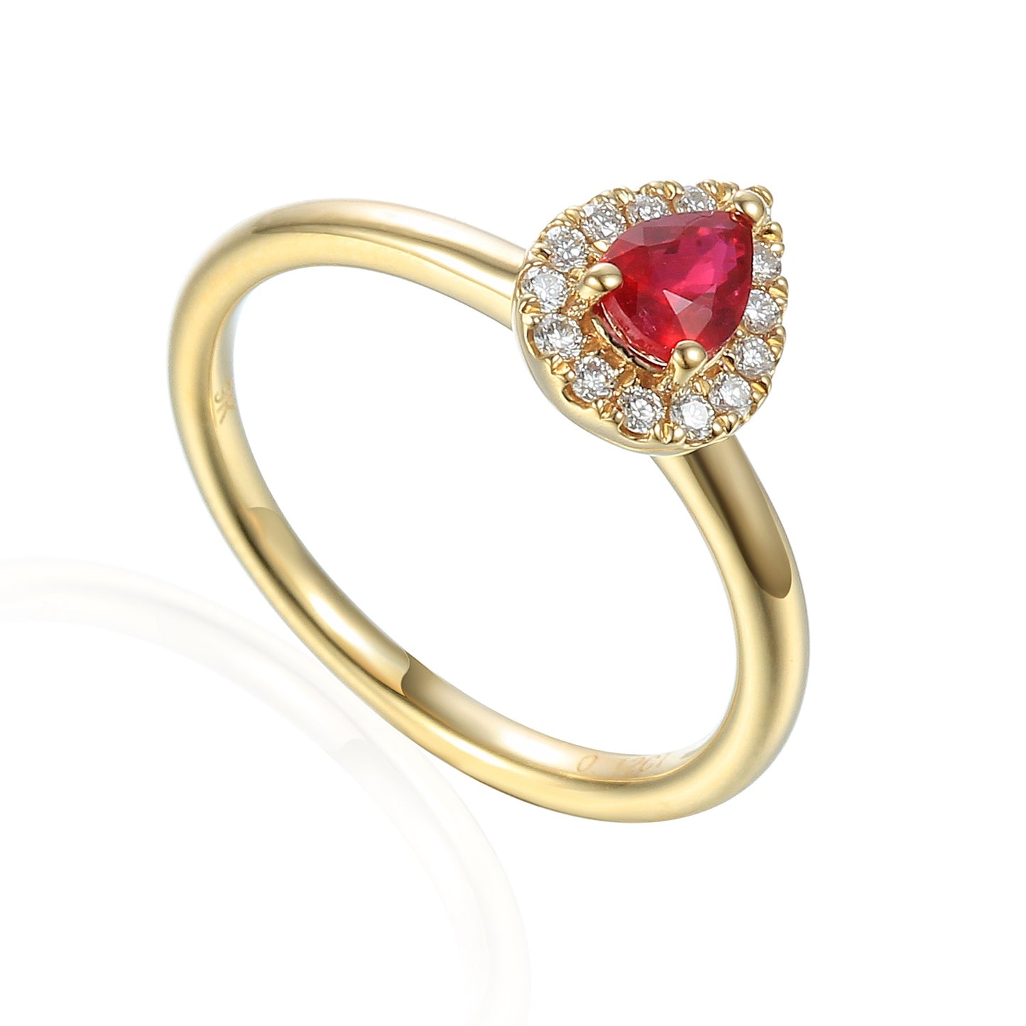 9ct Gold Pear Shaped Diamond Cluster Ring - Ruby - July