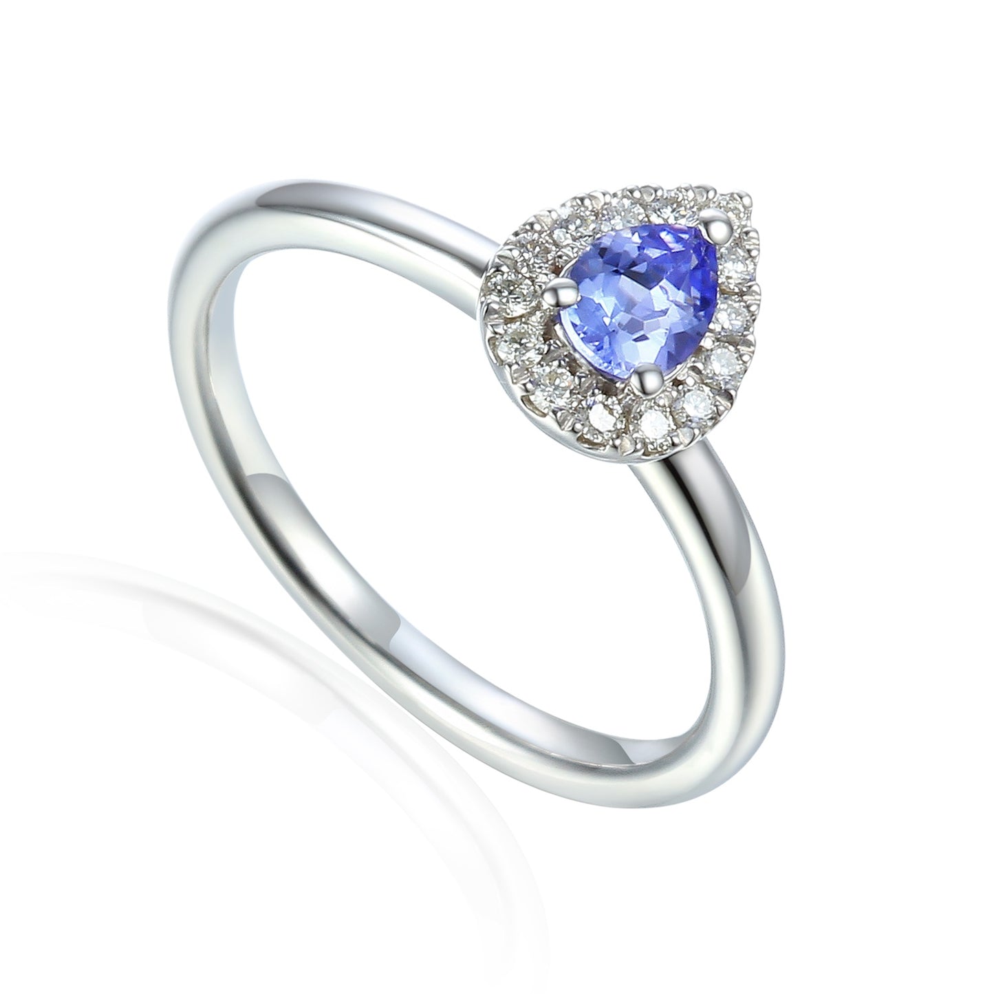 9ct White Gold Pear Shaped Diamond Cluster Ring - Tanzanite